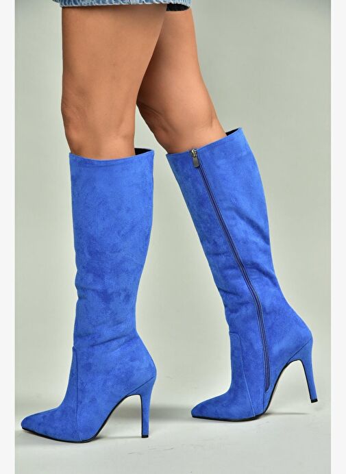 N372530102 Saks Mavi Süet İnce Topuklu Kadın Çizme - Görsel 6