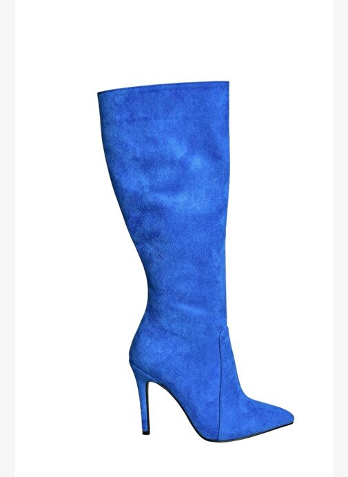 N372530102 Saks Mavi Süet İnce Topuklu Kadın Çizme - Görsel 8