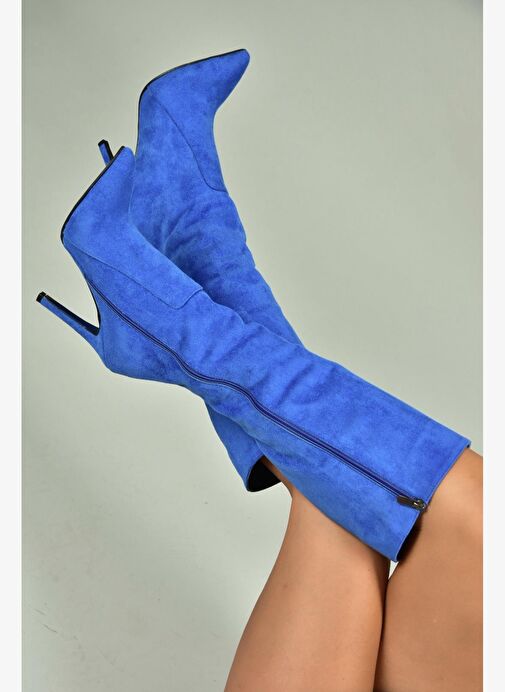 N372530102 Saks Mavi Süet İnce Topuklu Kadın Çizme - Görsel 2