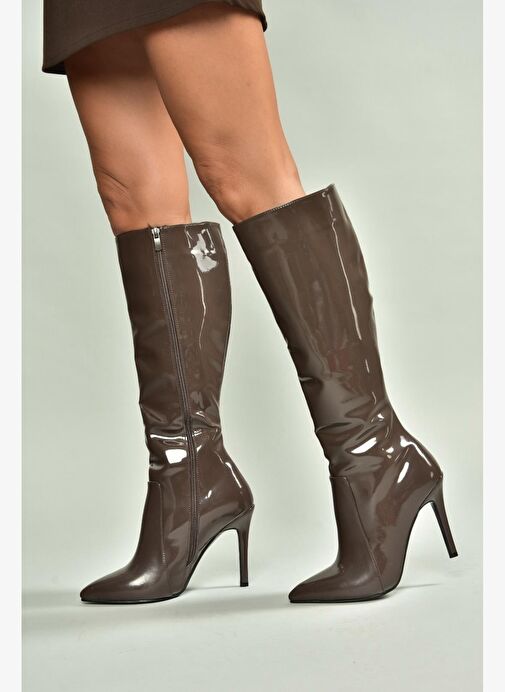 N372530108 Kahverengi Rugan İnce Topuklu Kadın Çizme - Görsel 4