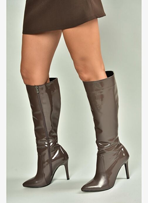 N372530108 Kahverengi Rugan İnce Topuklu Kadın Çizme - Görsel 2