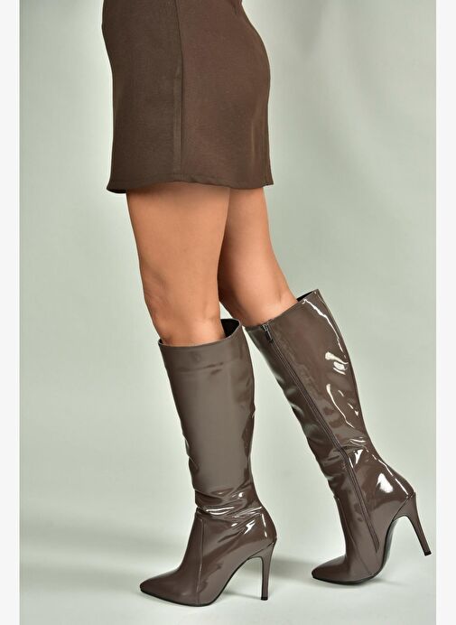 N372530108 Kahverengi Rugan İnce Topuklu Kadın Çizme - Görsel 5
