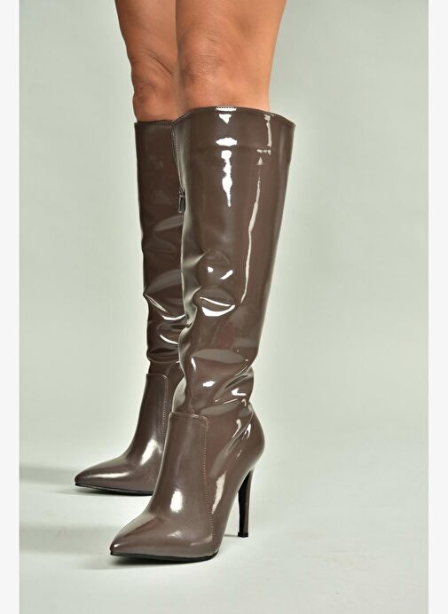 N372530108 Kahverengi Rugan İnce Topuklu Kadın Çizme - Görsel 3