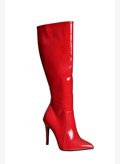 N372530108 Kırmızı Rugan İnce Topuklu Kadın Çizme - Görsel 7