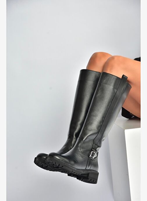 V654070503 Siyah Hakiki Deri Kadın Çizme - Görsel 3