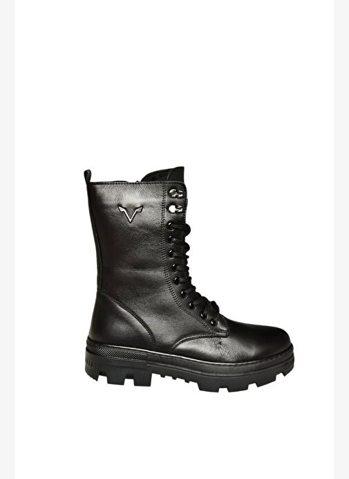 V999049103 Siyah Hakiki Deri Kadın Postal Bot - Görsel 5