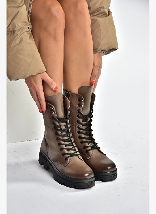 V999049103 Vizon Hakiki Deri Kadın Postal Bot - Görsel 4