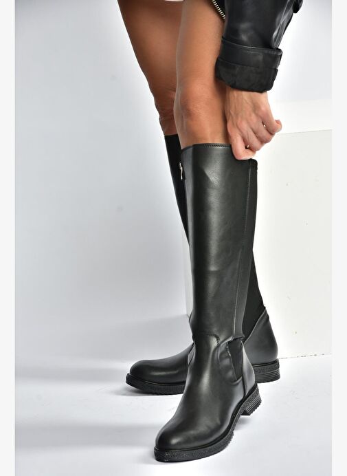 V965010009 Siyah Arkası Dalgıç Kumaş Streç Kadın Çizme - Görsel 3