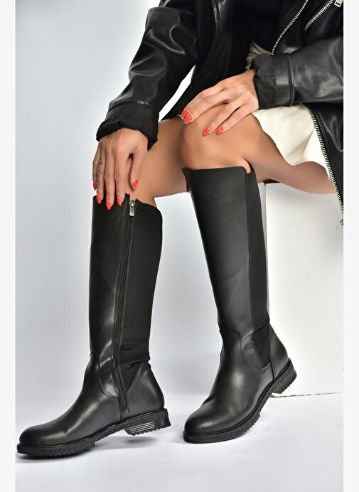 V965010009 Siyah Arkası Dalgıç Kumaş Streç Kadın Çizme - Görsel 4