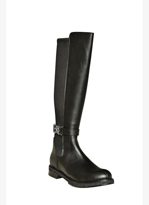 V965010109 Siyah Arkası Dalgıç Kumaş Streç Kadın Çizme - Görsel 7