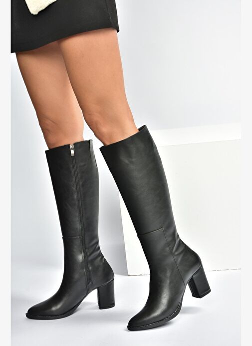 V965012509 Siyah Kalın Topuklu Kadın Çizme - Görsel 6