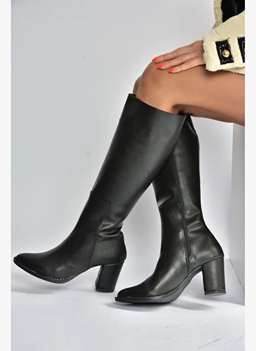 V965012509 Siyah Kalın Topuklu Kadın Çizme - Görsel 3