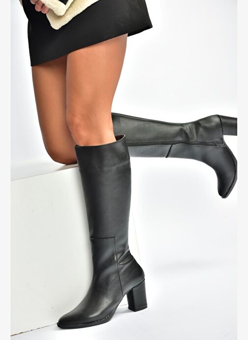 V965012509 Siyah Kalın Topuklu Kadın Çizme - Görsel 2