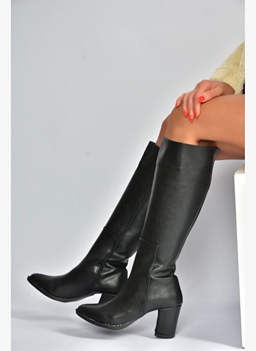 V965012509 Siyah Kalın Topuklu Kadın Çizme - Görsel 5