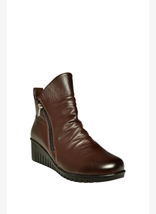 V324200303 Kahverengi Hakiki Deri Dolgu Tabanlı Kadın Bot - Görsel 6