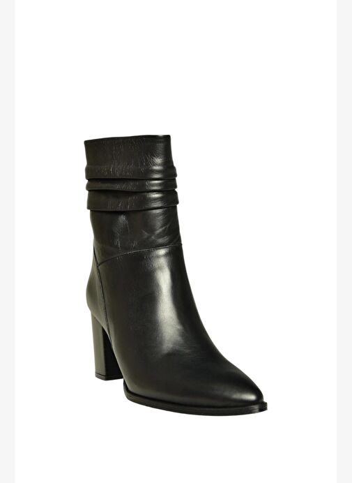V398095103 Siyah Hakiki Deri Kalın Topuklu Kadın Bot - Görsel 7