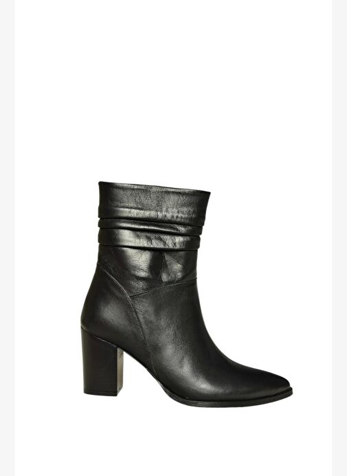 V398095103 Siyah Hakiki Deri Kalın Topuklu Kadın Bot - Görsel 6