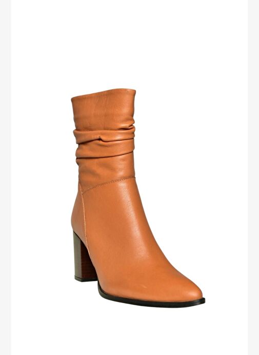 V398095103 Taba Hakiki Deri Kalın Topuklu Kadın Bot - Görsel 6