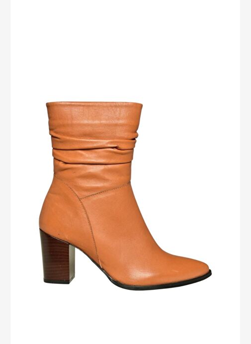 V398095103 Taba Hakiki Deri Kalın Topuklu Kadın Bot - Görsel 7