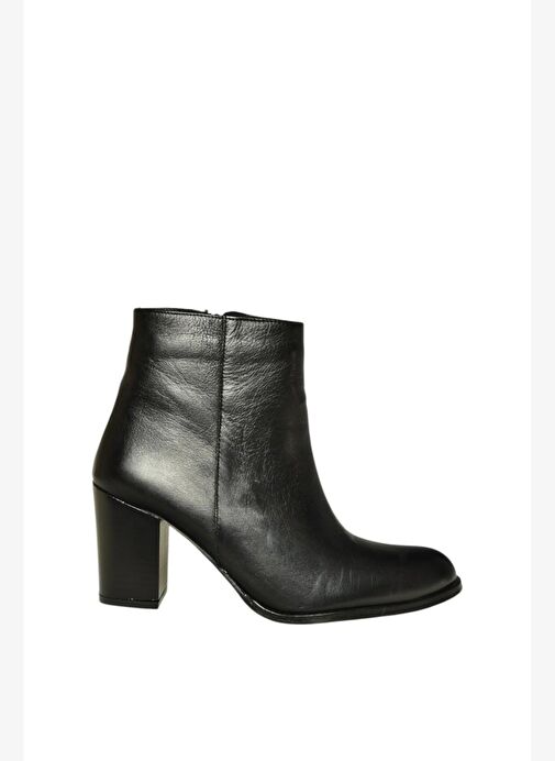 V398300303 Siyah Hakiki Deri Kalın Topuklu Kadın Bot - Görsel 6