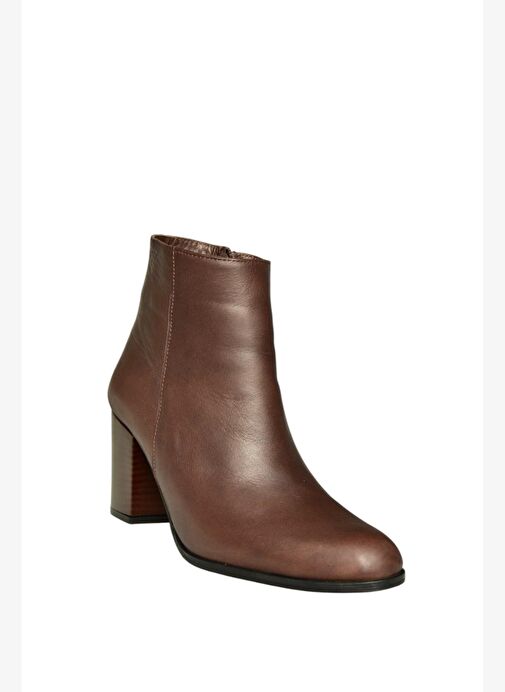 V398300303 Kahverengi Hakiki Deri Kalın Topuklu Kadın Bot - Görsel 6