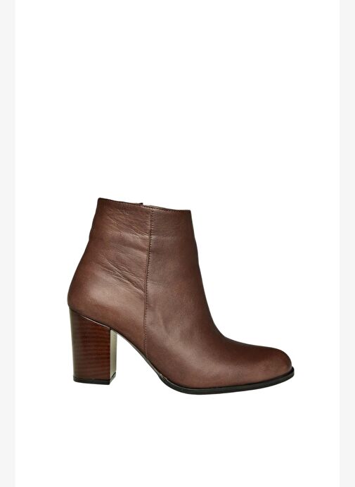 V398300303 Kahverengi Hakiki Deri Kalın Topuklu Kadın Bot - Görsel 7