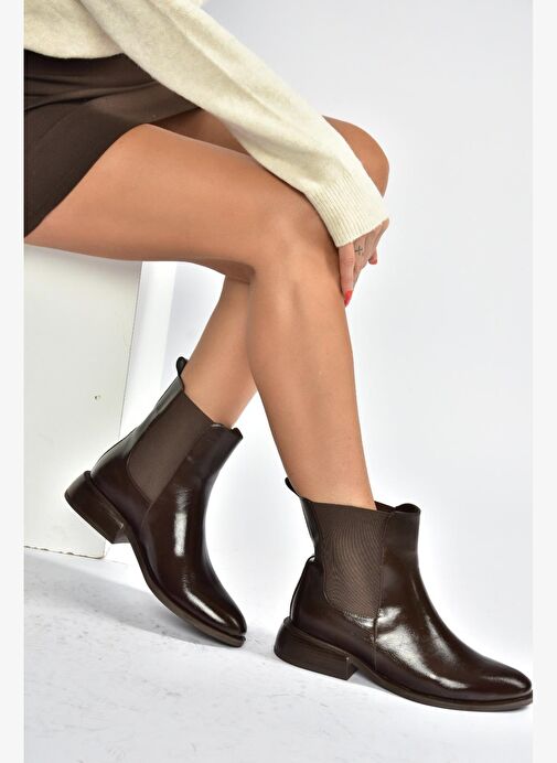 V312367309 Kahverengi Alçak Topuklu Kadın Bot - Görsel 5