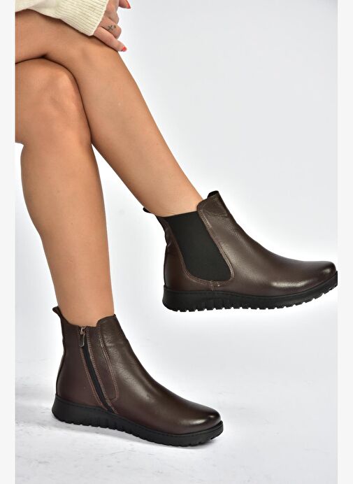 V324501103 Kahverengi Hakiki Deri Kadın Bot - Görsel 4