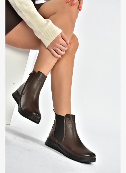 V324501103 Kahverengi Hakiki Deri Kadın Bot - Görsel 3