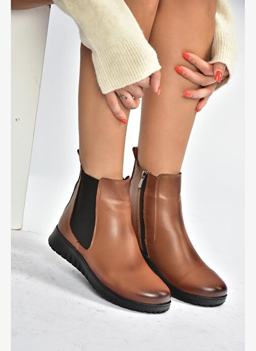 V324501103 Taba Hakiki Deri Kadın Bot - Görsel 3