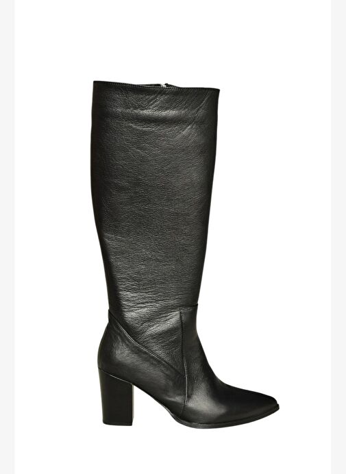 V398589603 Siyah Hakiki Deri Kalın Topuklu Kadın Çizme - Görsel 8