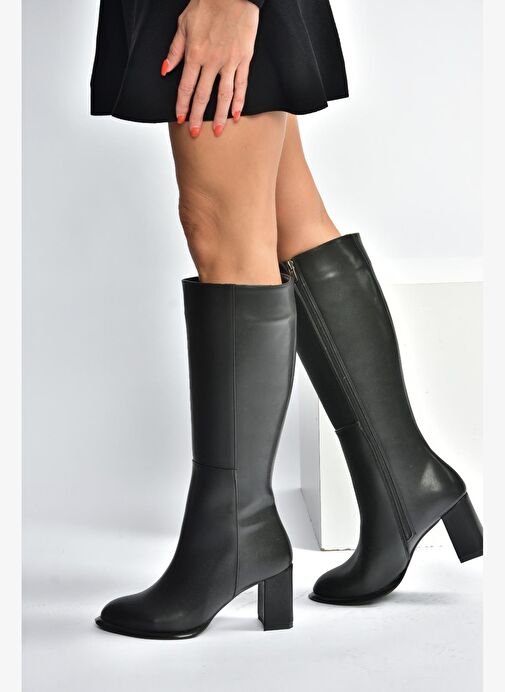 V590179609 Siyah Kalın Topuklu Klasik Kadın Çizme - Görsel 4