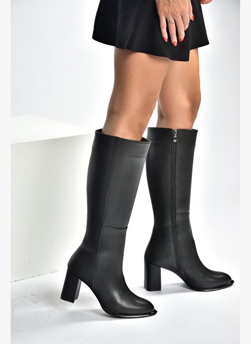 V590179609 Siyah Kalın Topuklu Klasik Kadın Çizme - Görsel 2