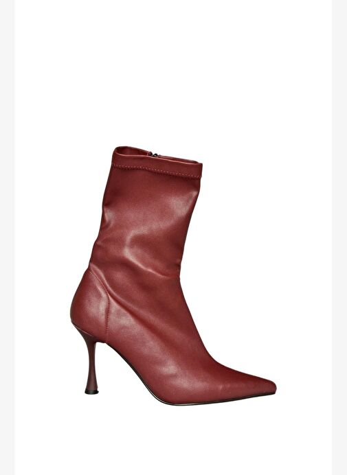 T752582409 Bordo Streç Deri İnce Topuklu Kadın Bot - Görsel 7