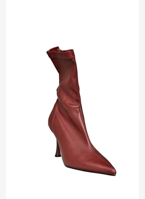 T752582409 Bordo Streç Deri İnce Topuklu Kadın Bot - Görsel 8