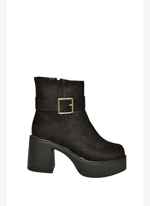 V726446602 Siyah Süet Kalın Topuklu Kadın Bot - Görsel 8