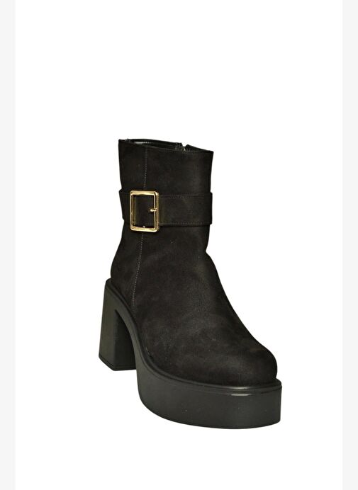 V726446602 Siyah Süet Kalın Topuklu Kadın Bot - Görsel 7