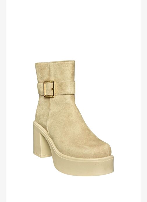 V726446602 Bej Süet Kalın Topuklu Kadın Bot - Görsel 7