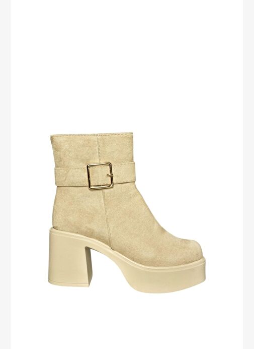 V726446602 Bej Süet Kalın Topuklu Kadın Bot - Görsel 8