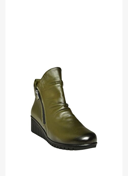 V324200303 Haki Hakiki Deri Dolgu Tabanlı Kadın Bot - Görsel 6