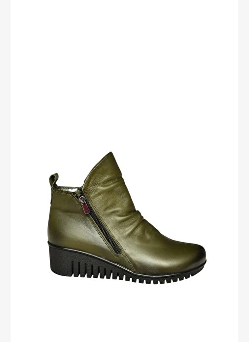 V324200303 Haki Hakiki Deri Dolgu Tabanlı Kadın Bot - Görsel 7