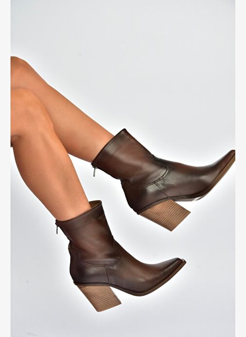 V654080303 Kahverengi Hakiki Deri Western Kovboy Kadın Bot - Görsel 2