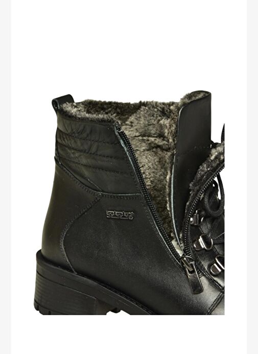 V555085503 Siyah Hakiki Deri Comfort Ortopedik Taban Kadın Bot - Görsel 8