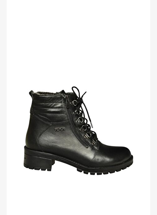 V555085503 Siyah Hakiki Deri Comfort Ortopedik Taban Kadın Bot - Görsel 7