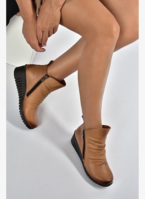 V324200303 Taba Hakiki Deri Dolgu Tabanlı Kadın Bot - Görsel 2