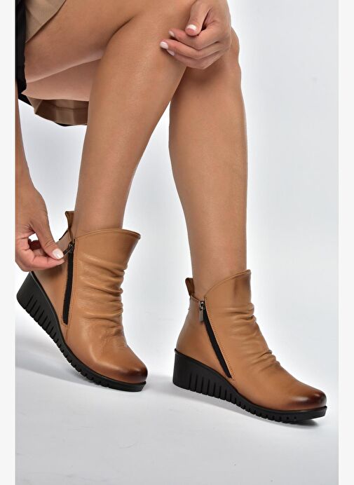 V324200303 Taba Hakiki Deri Dolgu Tabanlı Kadın Bot - Görsel 5