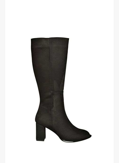 V590179602 Siyah Süet Kalın Topuklu Klasik Kadın Çizme - Görsel 7