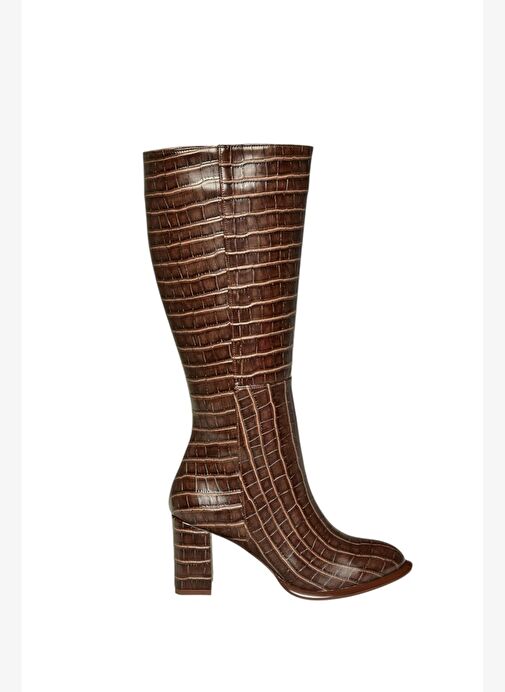 V590179611 Kahverengi Süet Kalın Topuklu Klasik Kadın Çizme - Görsel 7