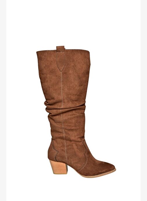 J404040102 Kahverengi Süet Kalın Topuklu Kadın Çizme - Görsel 7