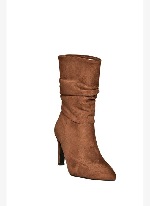 R404020302 Kahverengi Süet İnce Topuklu Büzgülü Kadın Bot - Görsel 6